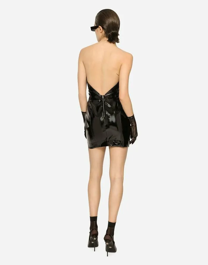 Dolce and Gabbana Dresses Women Short Corsetstyle Patent Leather Dress Black Dolce and Gabbana Dresses Women Short Corsetstyle Patent Leather Dress Black