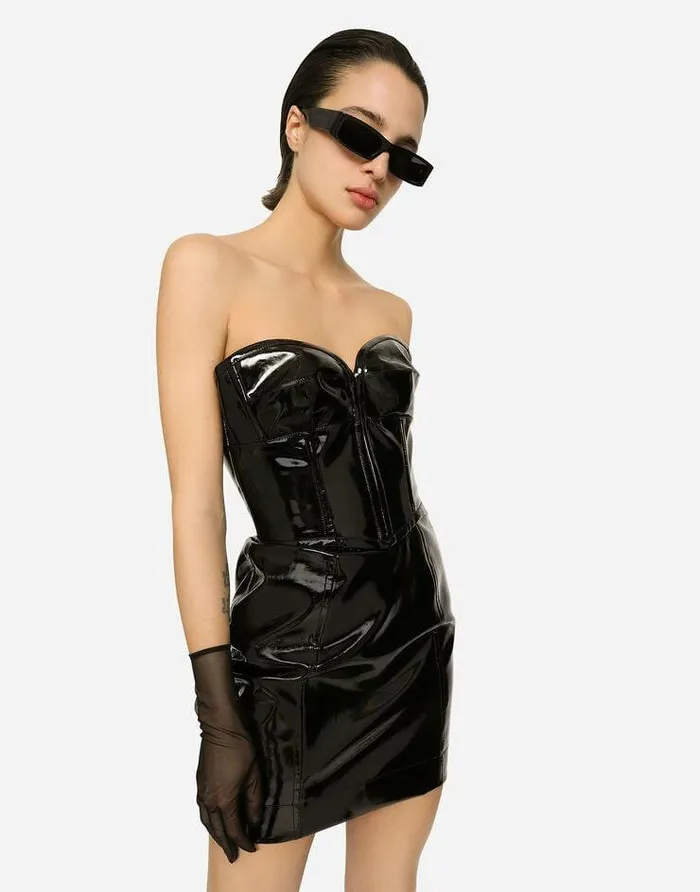 Dolce and Gabbana Dresses Women Short Corsetstyle Patent Leather Dress Black Dolce and Gabbana Dresses Women Short Corsetstyle Patent Leather Dress Black