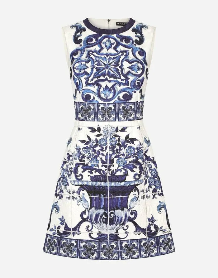 Dolce and Gabbana Dresses Women Short Majolicaprint Brocade Dress Multicolor