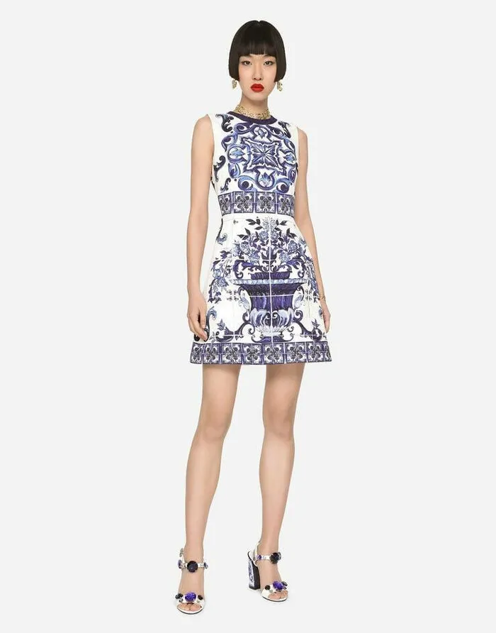 Dolce and Gabbana Dresses Women Short Majolicaprint Brocade Dress Multicolor Dolce and Gabbana Dresses Women Short Majolicaprint Brocade Dress Multicolor