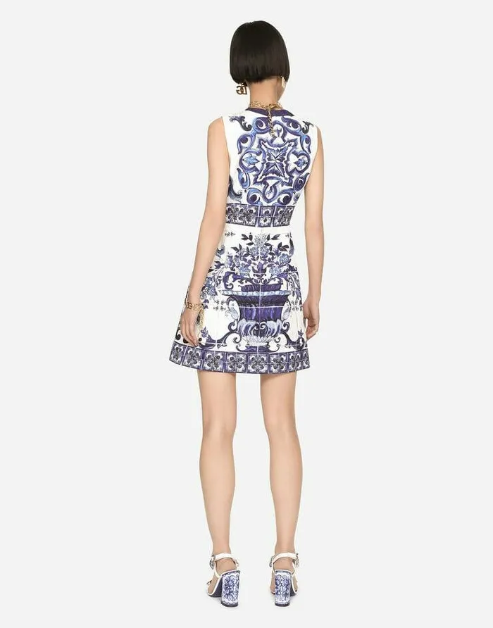 Dolce and Gabbana Dresses Women Short Majolicaprint Brocade Dress Multicolor Dolce and Gabbana Dresses Women Short Majolicaprint Brocade Dress Multicolor
