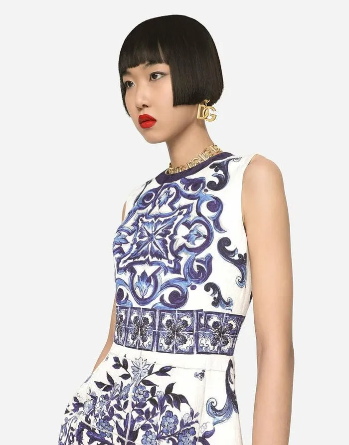 Dolce and Gabbana Dresses Women Short Majolicaprint Brocade Dress Multicolor Dolce and Gabbana Dresses Women Short Majolicaprint Brocade Dress Multicolor