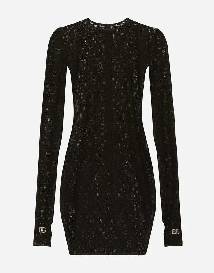 Dolce and Gabbana Dresses Women Short Tulle Dress With Allover DG Logo Black