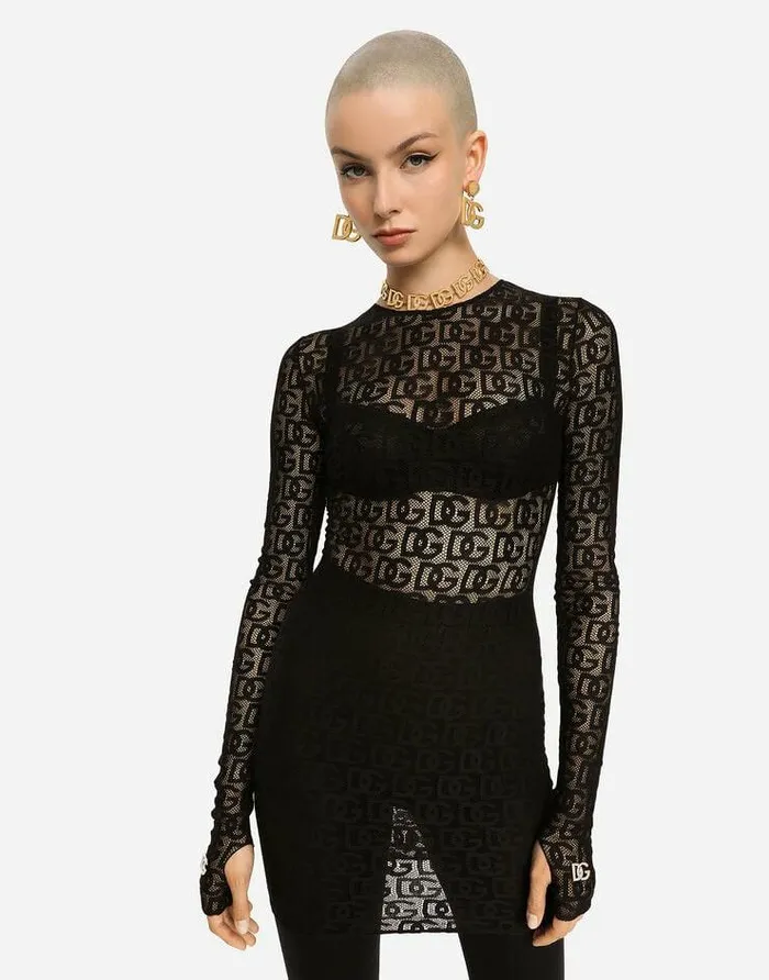 Dolce and Gabbana Dresses Women Short Tulle Dress With Allover DG Logo Black Dolce and Gabbana Dresses Women Short Tulle Dress With Allover DG Logo Black