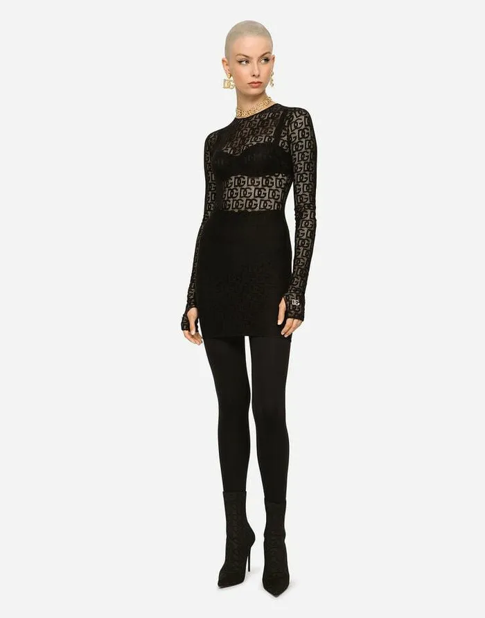 Dolce and Gabbana Dresses Women Short Tulle Dress With Allover DG Logo Black Dolce and Gabbana Dresses Women Short Tulle Dress With Allover DG Logo Black