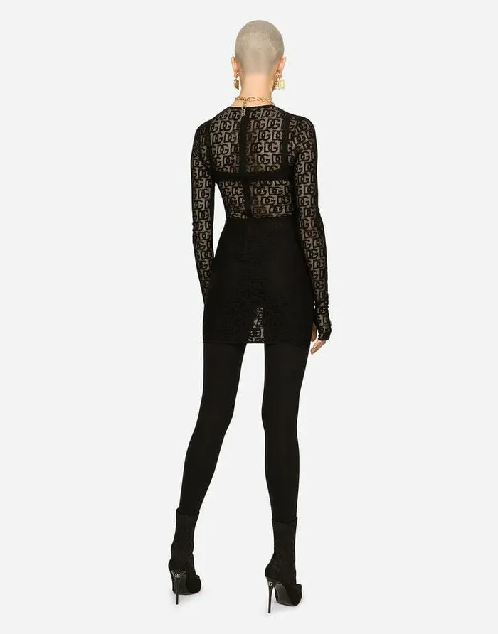 Dolce and Gabbana Dresses Women Short Tulle Dress With Allover DG Logo Black Dolce and Gabbana Dresses Women Short Tulle Dress With Allover DG Logo Black