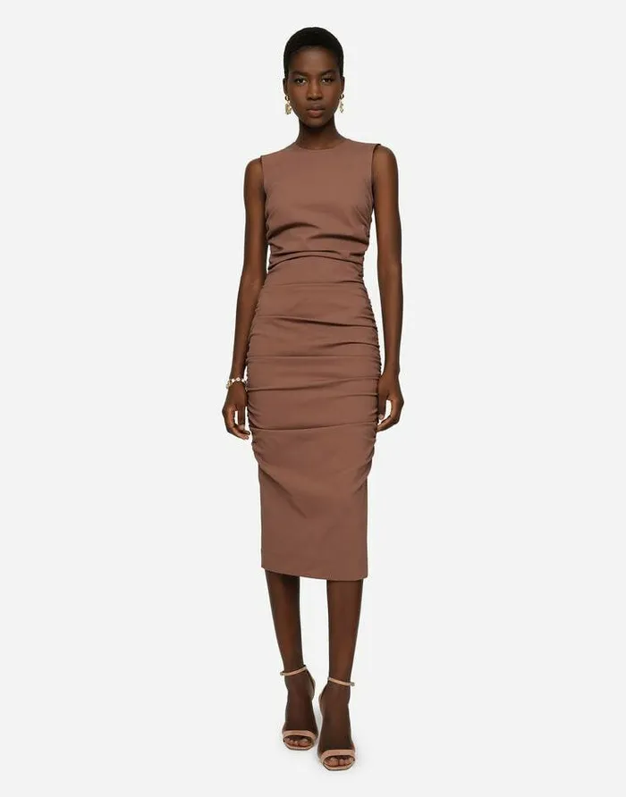 Dolce and Gabbana Dresses Women Sleeveless Calflength Jersey Dress Brown