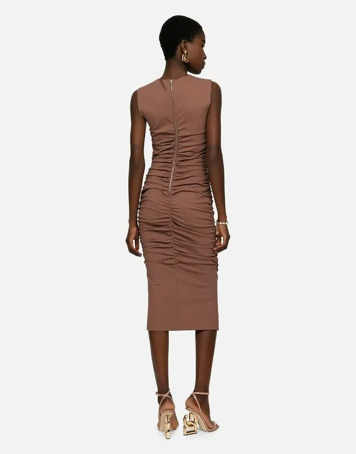 Dolce and Gabbana Dresses Women Sleeveless Calflength Jersey Dress Brown