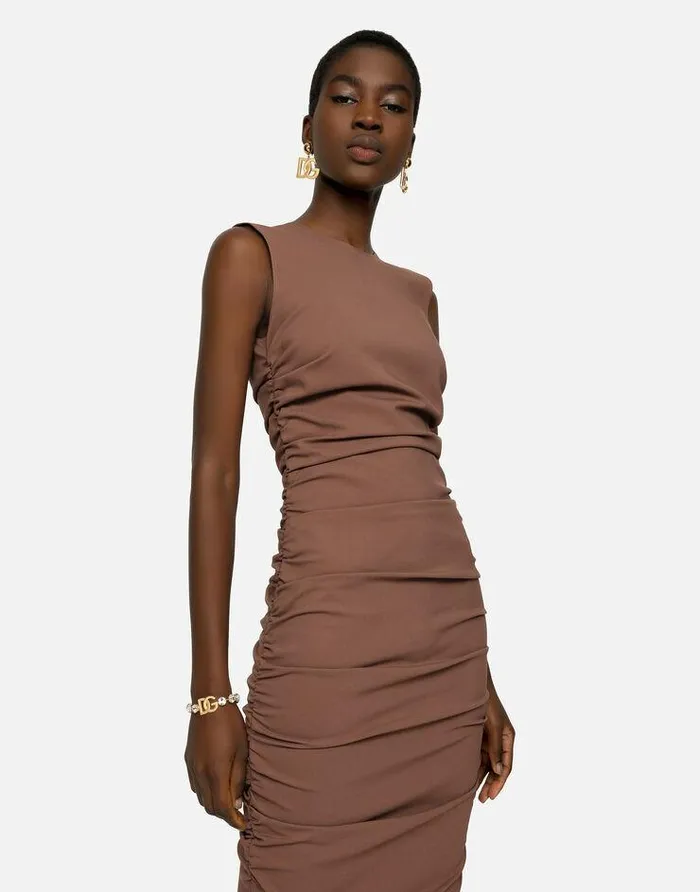 Dolce and Gabbana Dresses Women Sleeveless Calflength Jersey Dress Brown