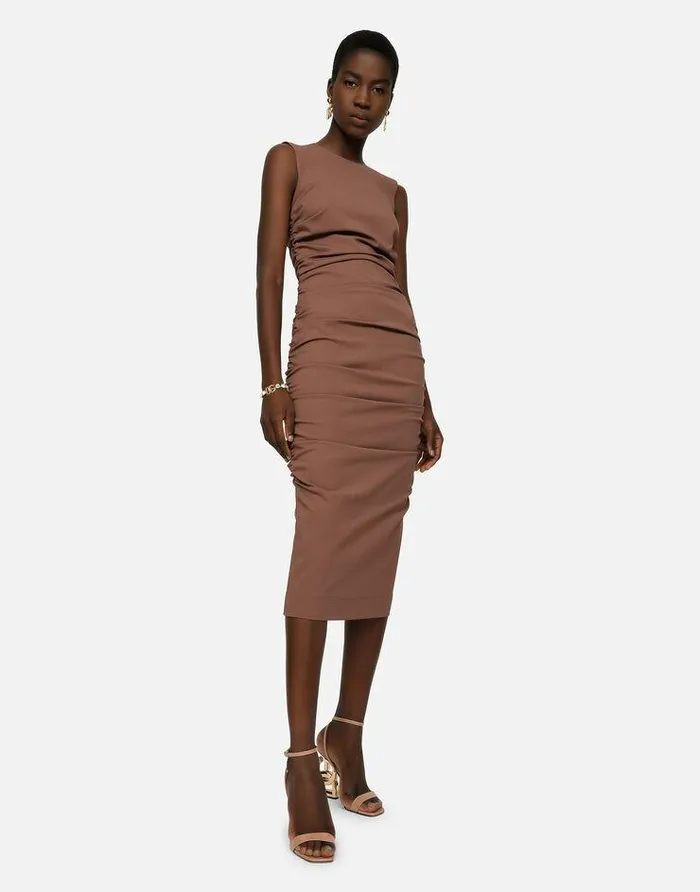Dolce and Gabbana Dresses Women Sleeveless Calflength Jersey Dress Brown
