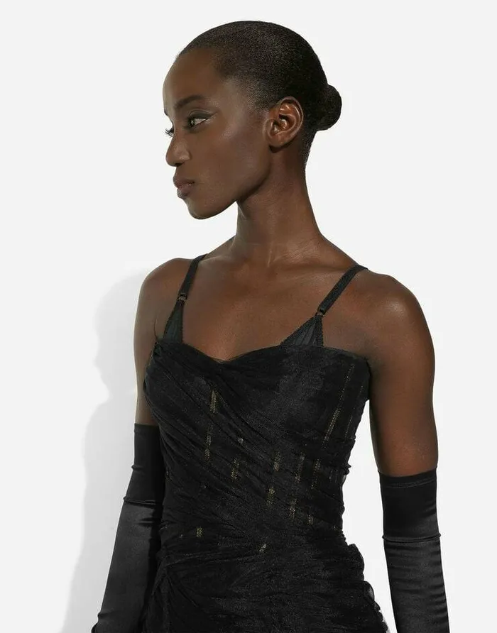 Dolce and Gabbana Dresses Women Tulle Calflength Corset Dress With Draping Black Dolce and Gabbana Dresses Women Tulle Calflength Corset Dress With Draping Black
