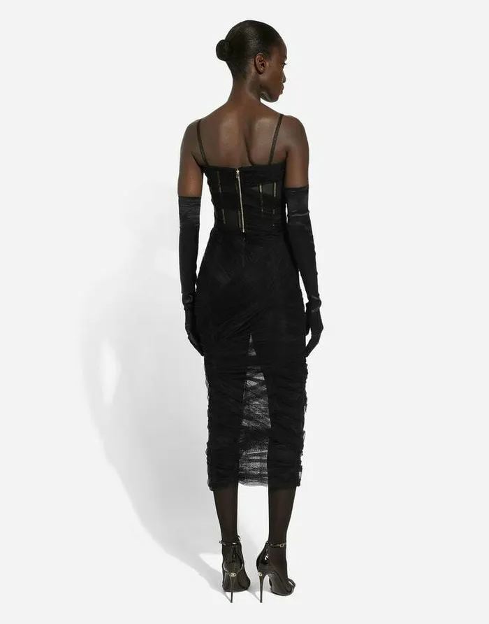 Dolce and Gabbana Dresses Women Tulle Calflength Corset Dress With Draping Black Dolce and Gabbana Dresses Women Tulle Calflength Corset Dress With Draping Black