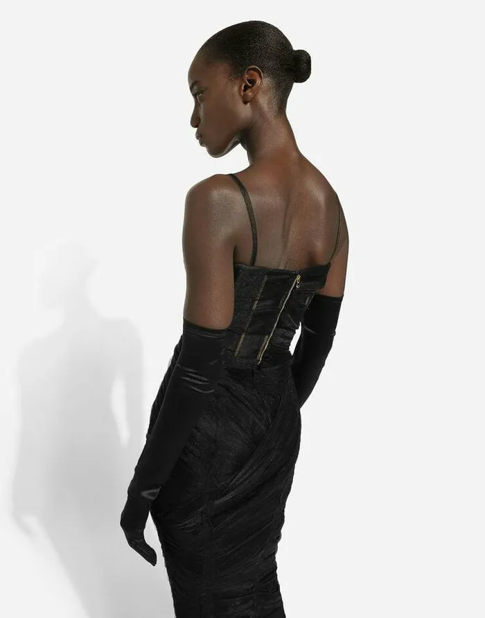 Dolce and Gabbana Dresses Women Tulle Calflength Corset Dress With Draping Black Dolce and Gabbana Dresses Women Tulle Calflength Corset Dress With Draping Black