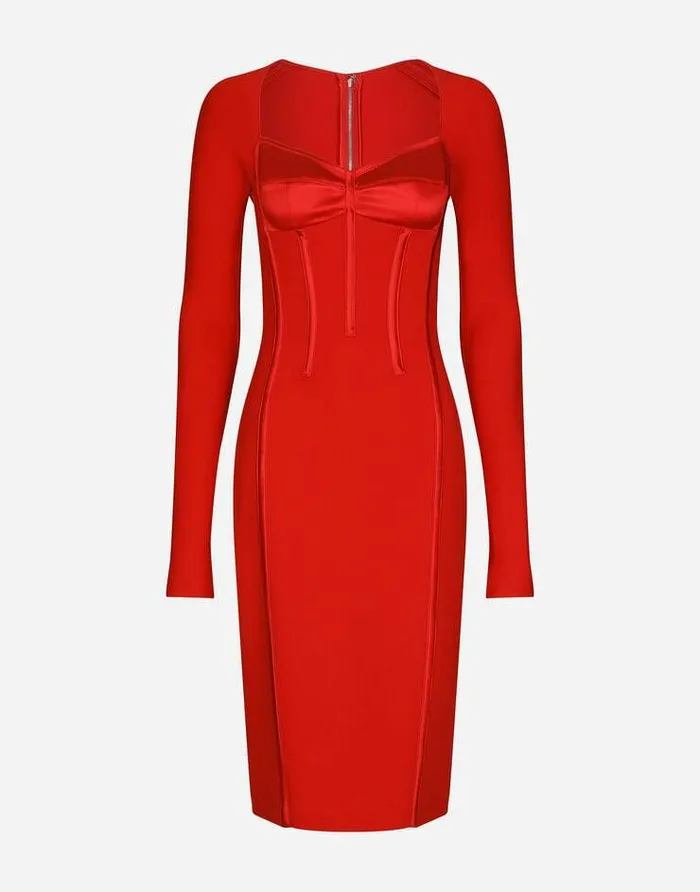Dolce and Gabbana Dresses Women Viscose Calflength Dress With Corset Details Red Dolce and Gabbana Dresses Women Viscose Calflength Dress With Corset Details Red