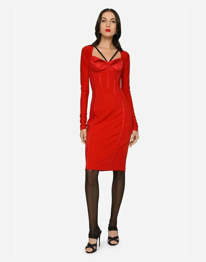 Dolce and Gabbana Dresses Women Viscose Calflength Dress With Corset Details Red Dolce and Gabbana Dresses Women Viscose Calflength Dress With Corset Details Red