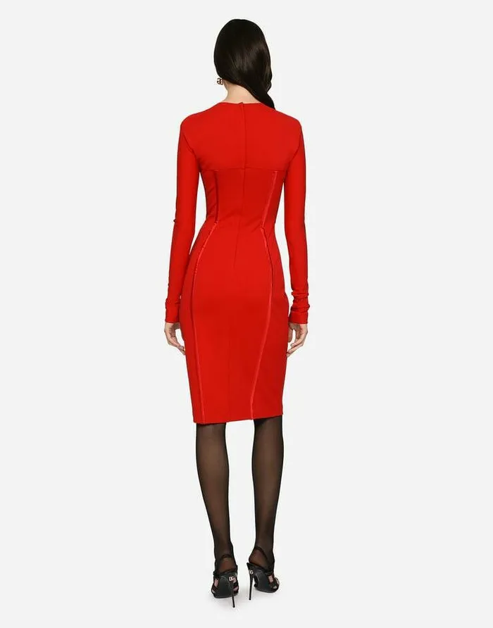 Dolce and Gabbana Dresses Women Viscose Calflength Dress With Corset Details Red Dolce and Gabbana Dresses Women Viscose Calflength Dress With Corset Details Red