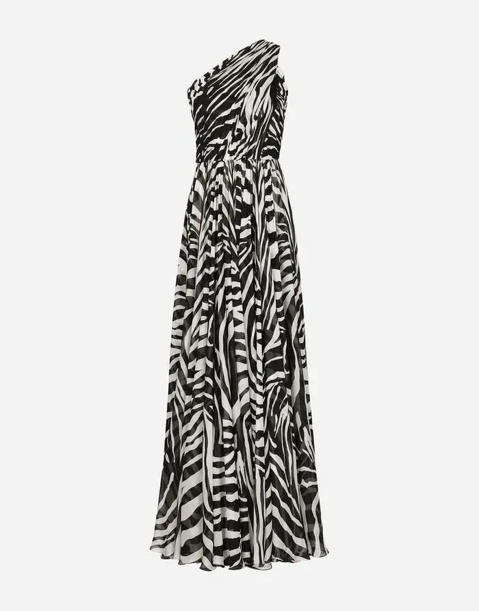 Dolce and Gabbana Dresses Women Zebraprint Oneshoulder Chiffon Dress Multicolor Dolce and Gabbana Dresses Women Zebraprint Oneshoulder Chiffon Dress Multicolor