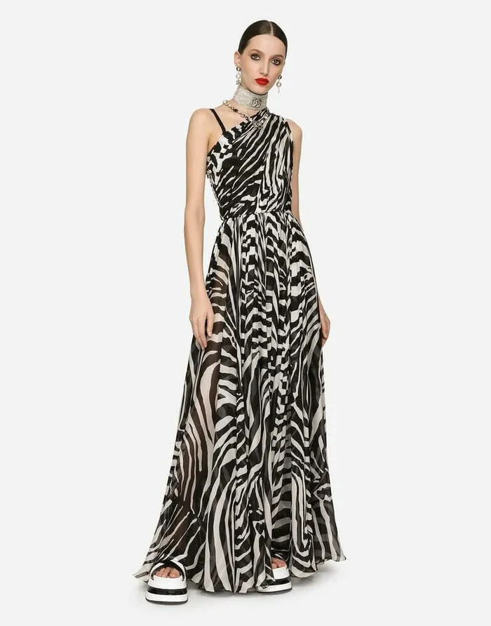 Dolce and Gabbana Dresses Women Zebraprint Oneshoulder Chiffon Dress Multicolor Dolce and Gabbana Dresses Women Zebraprint Oneshoulder Chiffon Dress Multicolor