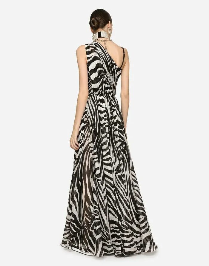 Dolce and Gabbana Dresses Women Zebraprint Oneshoulder Chiffon Dress Multicolor Dolce and Gabbana Dresses Women Zebraprint Oneshoulder Chiffon Dress Multicolor