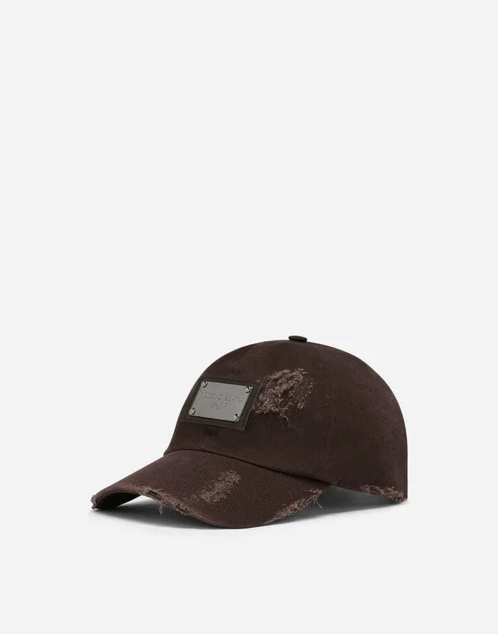 Dolce and Gabbana Hats And Gloves Men Cotton Baseball Cap With Logo Tag Brown