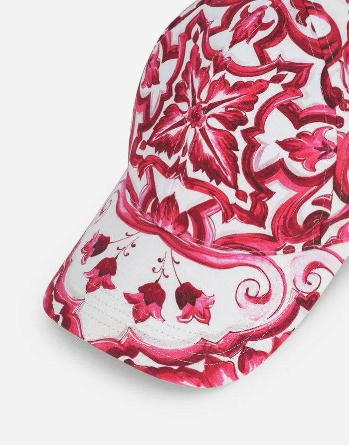 Dolce and Gabbana Hats And Gloves Women Baseball Cap With Majolica Print Multicolor