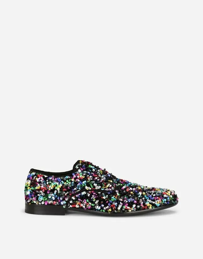 Dolce and Gabbana LaceUps Men Velvet Raffaello Derby Shoes With Allover Sequins Multicolor Dolce and Gabbana LaceUps Men Velvet Raffaello Derby Shoes With Allover Sequins Multicolor