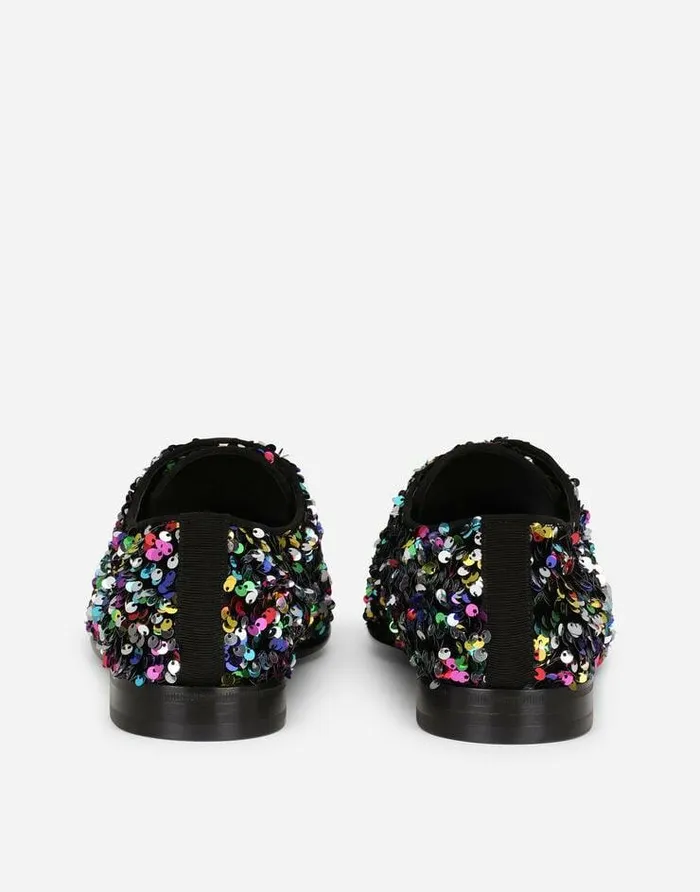 Dolce and Gabbana LaceUps Men Velvet Raffaello Derby Shoes With Allover Sequins Multicolor Dolce and Gabbana LaceUps Men Velvet Raffaello Derby Shoes With Allover Sequins Multicolor