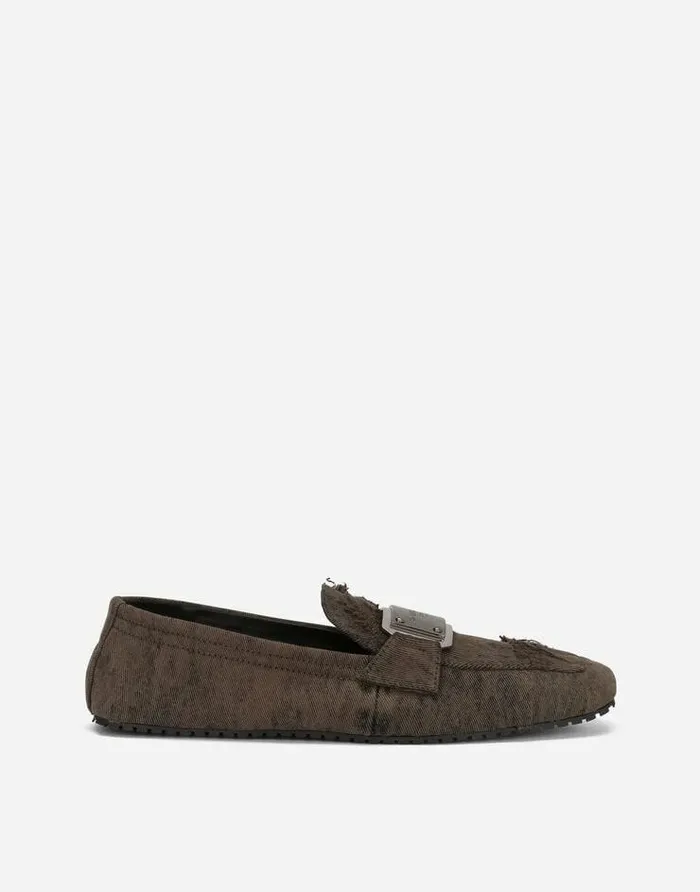 Dolce and Gabbana Loafers And Moccasins Men Patchwork Denim Loafers With Logo Tag Brown Dolce and Gabbana Loafers And Moccasins Men Patchwork Denim Loafers With Logo Tag Brown