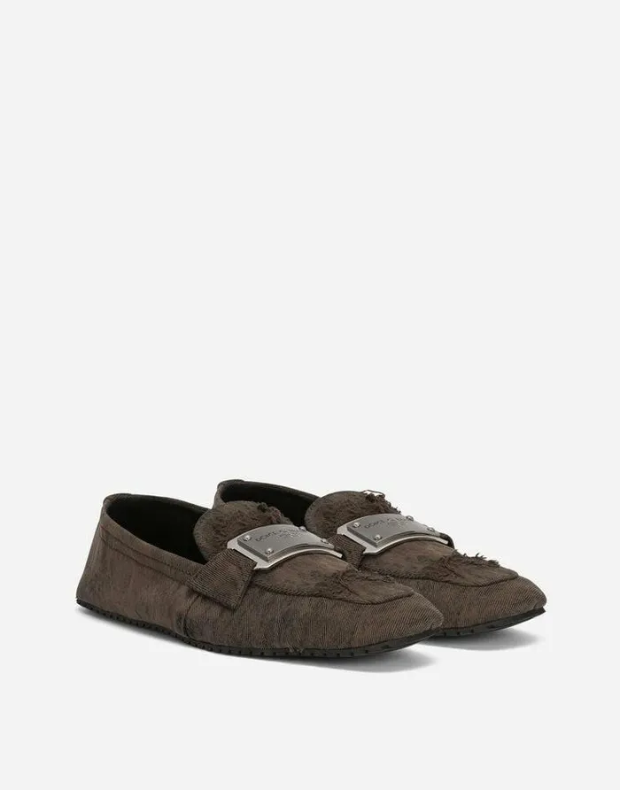 Dolce and Gabbana Loafers And Moccasins Men Patchwork Denim Loafers With Logo Tag Brown Dolce and Gabbana Loafers And Moccasins Men Patchwork Denim Loafers With Logo Tag Brown