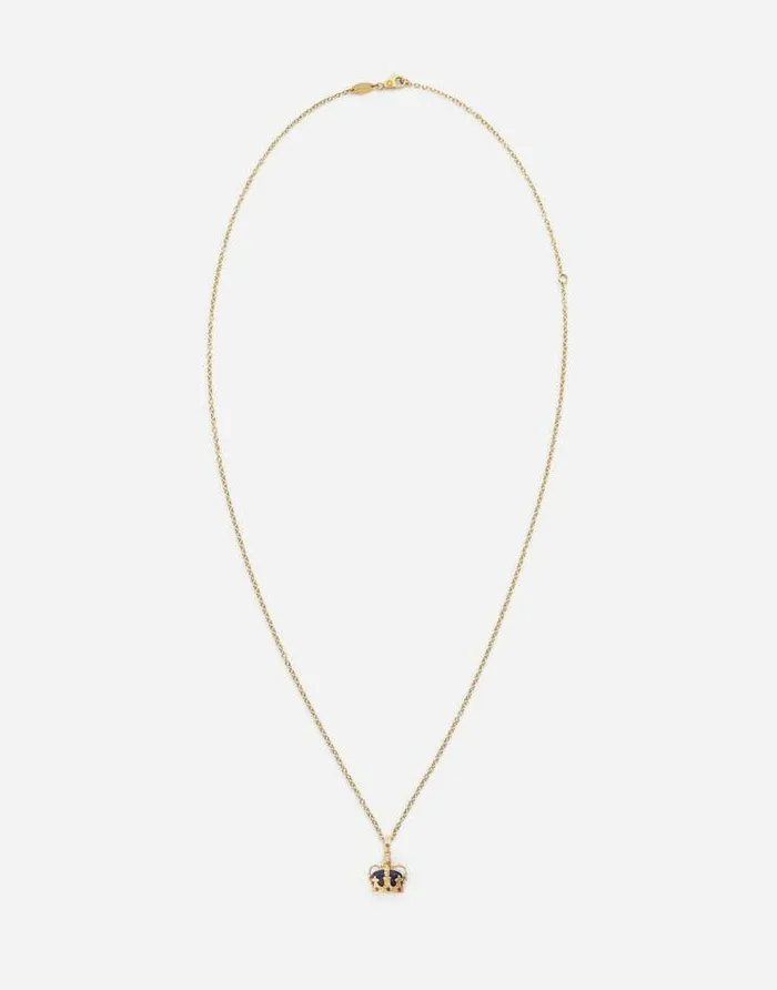 Dolce and Gabbana Necklaces Men Crown Yellow Gold Pendant With Lapis Lazuli Yellow Gold Dolce and Gabbana Necklaces Men Crown Yellow Gold Pendant With Lapis Lazuli Yellow Gold
