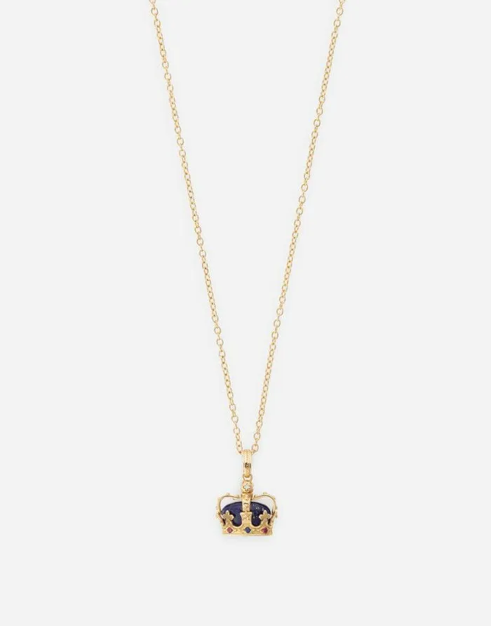 Dolce and Gabbana Necklaces Men Crown Yellow Gold Pendant With Lapis Lazuli Yellow Gold Dolce and Gabbana Necklaces Men Crown Yellow Gold Pendant With Lapis Lazuli Yellow Gold