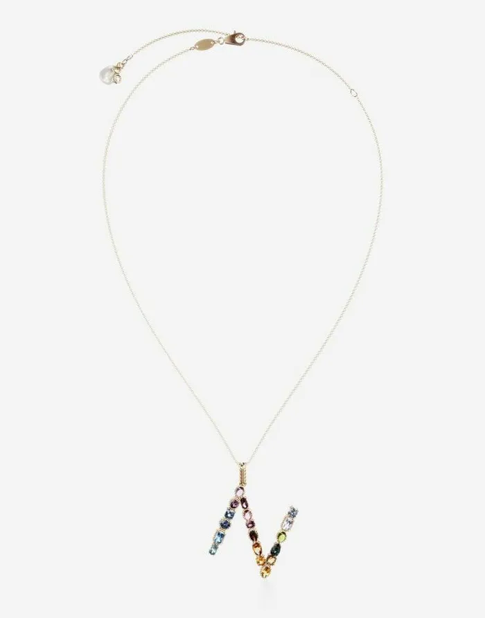 Dolce and Gabbana Necklaces Women Rainbow Alphabet N Pendant In Yellow Gold With Multicolor Fine Gems Gold Dolce and Gabbana Necklaces Women Rainbow Alphabet N Pendant In Yellow Gold With Multicolor Fine Gems Gold