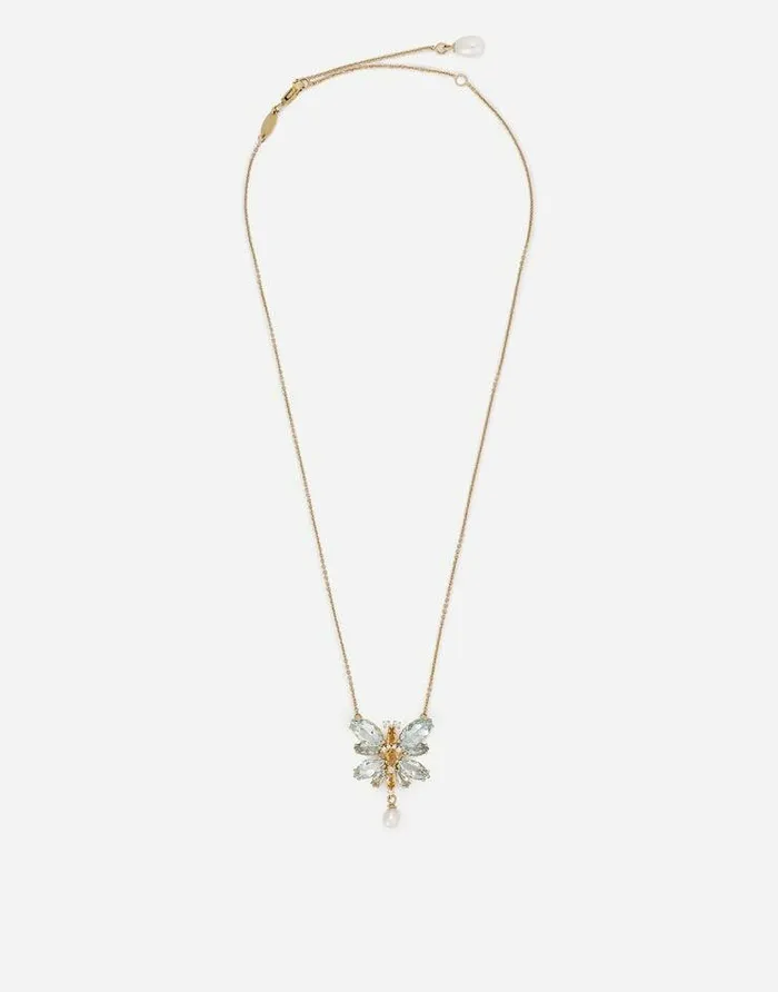 Dolce and Gabbana Necklaces Women Spring Necklace In Yellow 18kt Gold With Aquamarine Butterfly Gold Dolce and Gabbana Necklaces Women Spring Necklace In Yellow 18kt Gold With Aquamarine Butterfly Gold