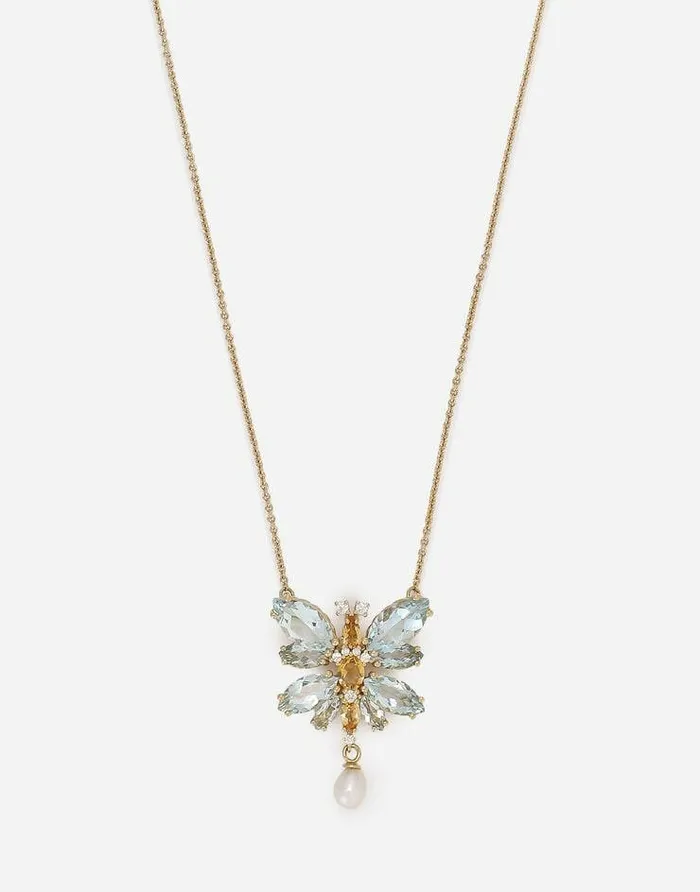 Dolce and Gabbana Necklaces Women Spring Necklace In Yellow 18kt Gold With Aquamarine Butterfly Gold Dolce and Gabbana Necklaces Women Spring Necklace In Yellow 18kt Gold With Aquamarine Butterfly Gold
