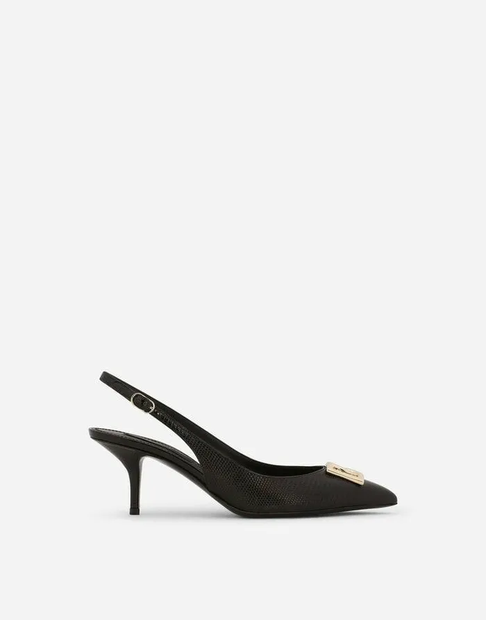 Dolce and Gabbana Pumps And Slingback Women Iguanaprint Calfskin Slingbacks With DG Logo Black Dolce and Gabbana Pumps And Slingback Women Iguanaprint Calfskin Slingbacks With DG Logo Black