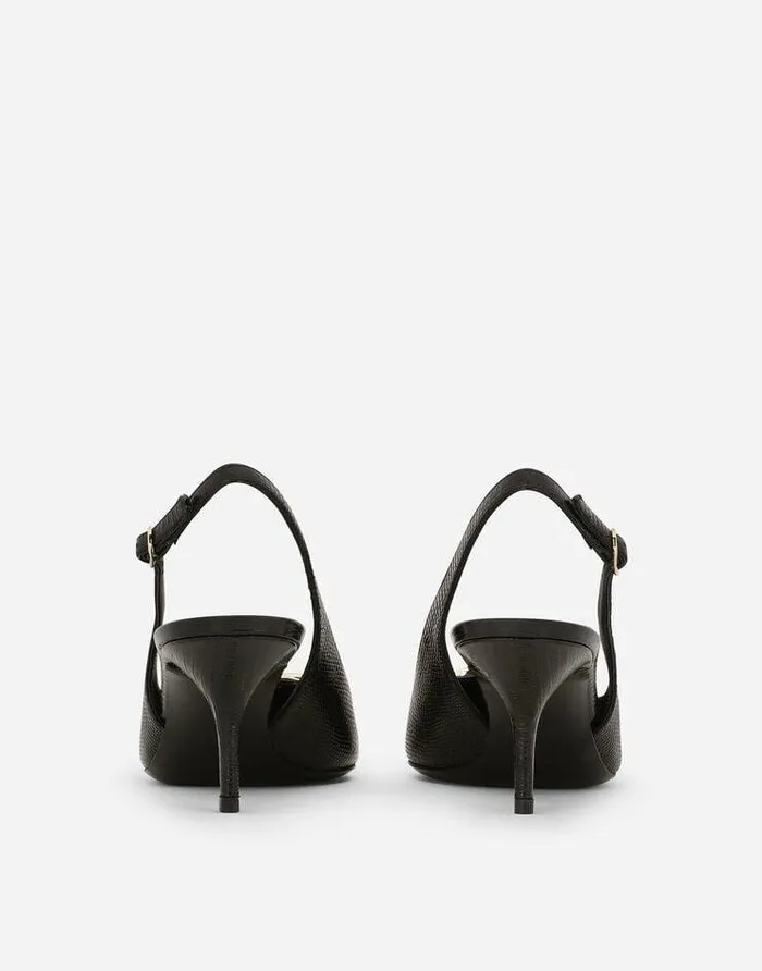 Dolce and Gabbana Pumps And Slingback Women Iguanaprint Calfskin Slingbacks With DG Logo Black Dolce and Gabbana Pumps And Slingback Women Iguanaprint Calfskin Slingbacks With DG Logo Black
