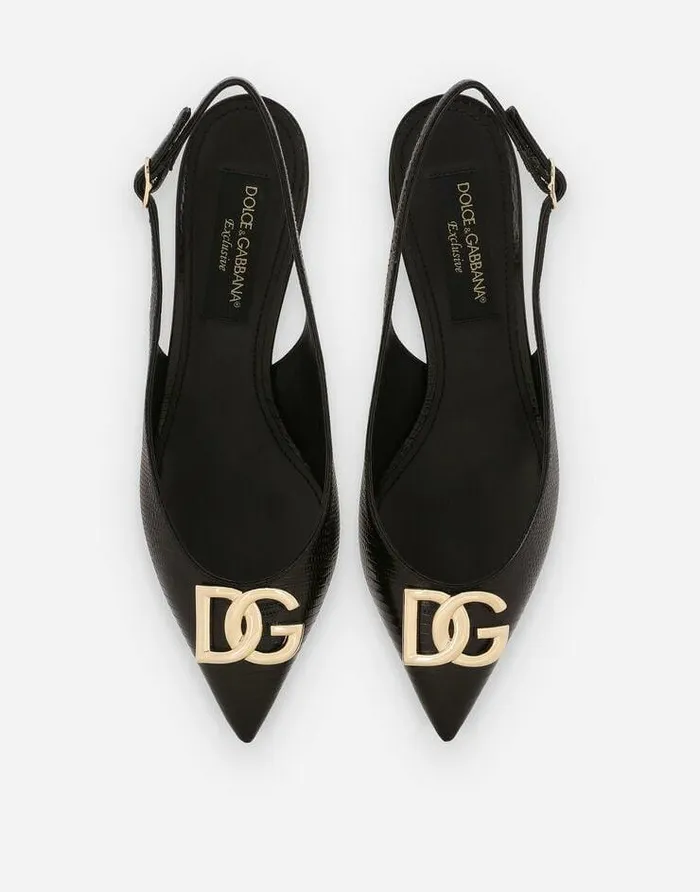 Dolce and Gabbana Pumps And Slingback Women Iguanaprint Calfskin Slingbacks With DG Logo Black Dolce and Gabbana Pumps And Slingback Women Iguanaprint Calfskin Slingbacks With DG Logo Black