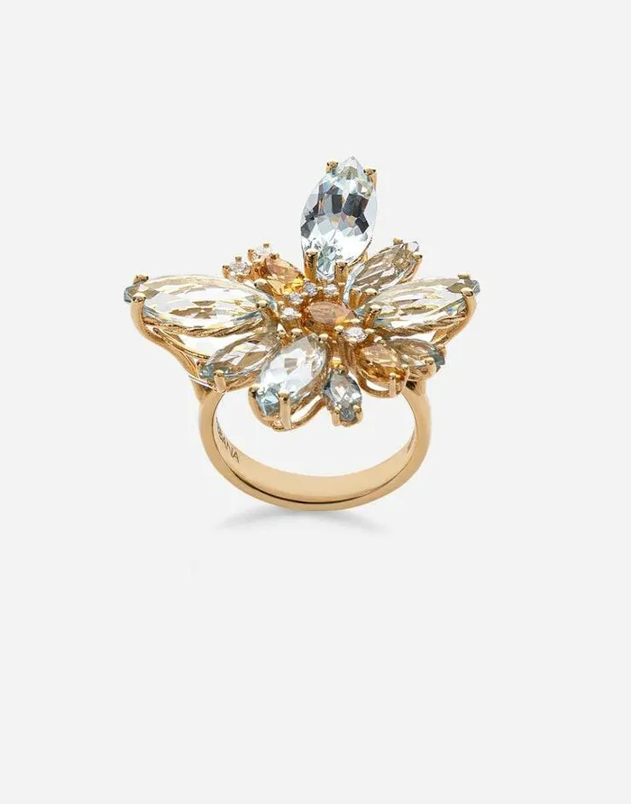 Dolce and Gabbana Rings Women Spring Ring In Yellow 18kt Gold With Aquamarine Butterfly Gold Dolce and Gabbana Rings Women Spring Ring In Yellow 18kt Gold With Aquamarine Butterfly Gold