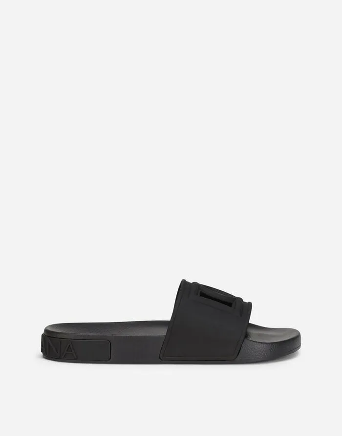 Dolce and Gabbana Sandals And Slides Men Rubber Beachwear Slides With DG Millennials Logo Black Dolce and Gabbana Sandals And Slides Men Rubber Beachwear Slides With DG Millennials Logo Black