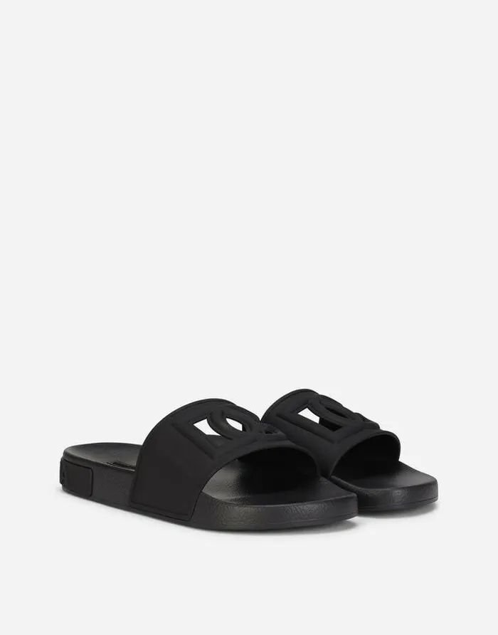 Dolce and Gabbana Sandals And Slides Men Rubber Beachwear Slides With DG Millennials Logo Black Dolce and Gabbana Sandals And Slides Men Rubber Beachwear Slides With DG Millennials Logo Black