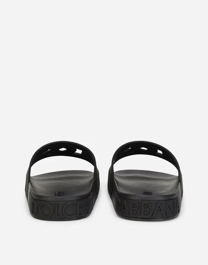 Dolce and Gabbana Sandals And Slides Men Rubber Beachwear Slides With DG Millennials Logo Black Dolce and Gabbana Sandals And Slides Men Rubber Beachwear Slides With DG Millennials Logo Black