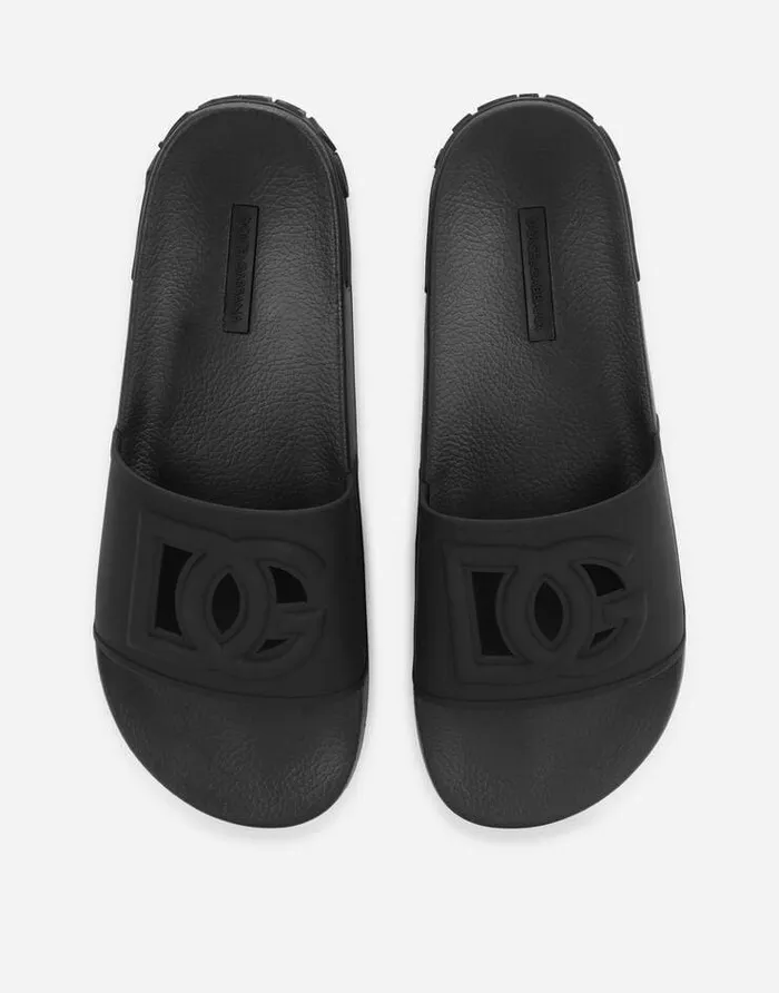 Dolce and Gabbana Sandals And Slides Men Rubber Beachwear Slides With DG Millennials Logo Black Dolce and Gabbana Sandals And Slides Men Rubber Beachwear Slides With DG Millennials Logo Black