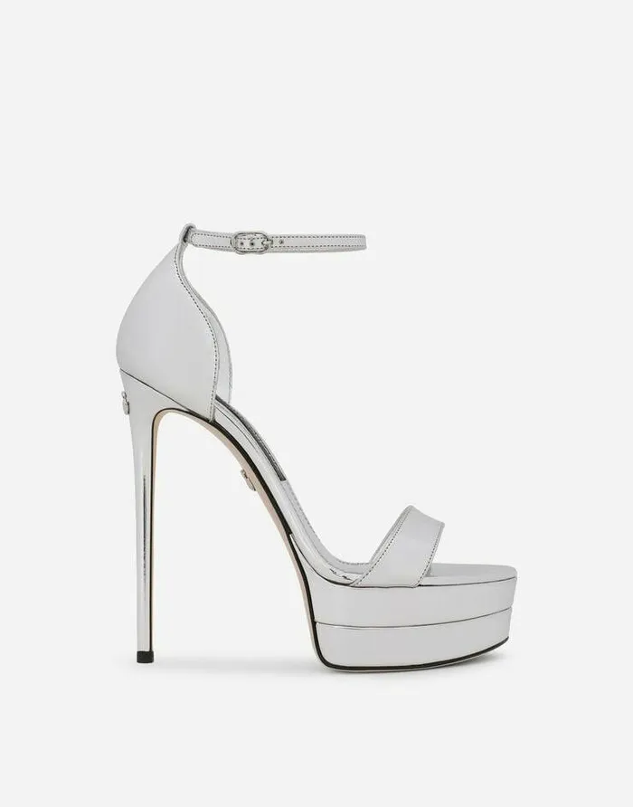 Dolce and Gabbana Sandals And Wedges Women Mirroredeffect Calfskin Platform Sandals Silver Dolce and Gabbana Sandals And Wedges Women Mirroredeffect Calfskin Platform Sandals Silver