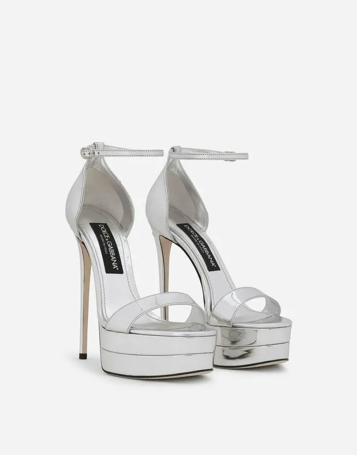 Dolce and Gabbana Sandals And Wedges Women Mirroredeffect Calfskin Platform Sandals Silver Dolce and Gabbana Sandals And Wedges Women Mirroredeffect Calfskin Platform Sandals Silver