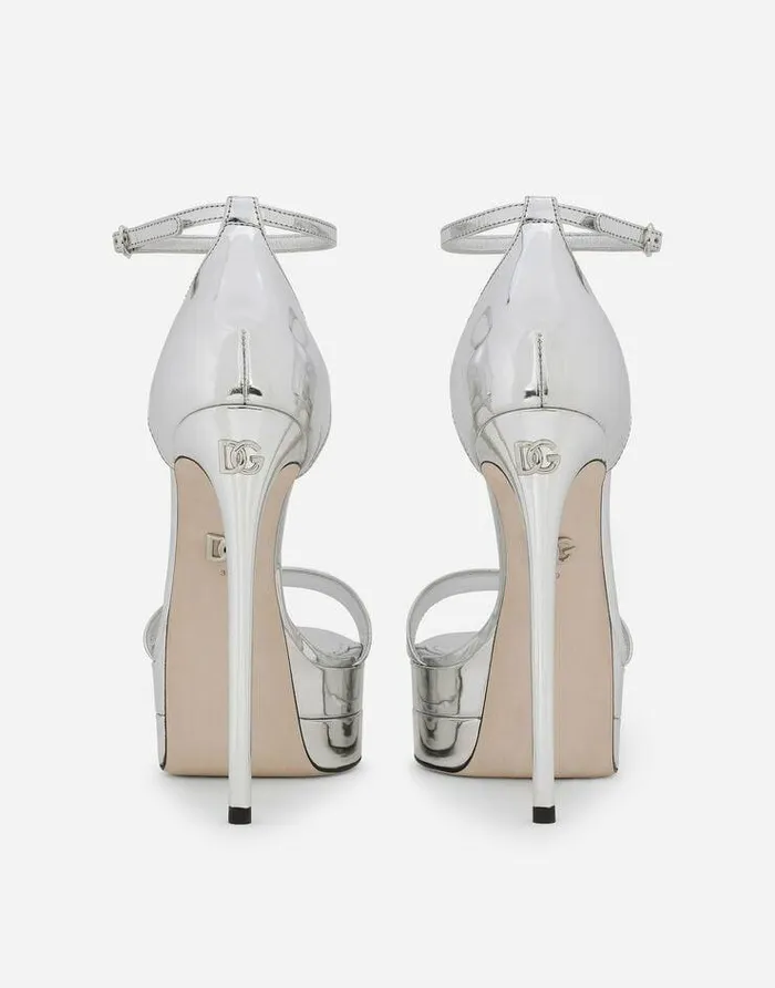 Dolce and Gabbana Sandals And Wedges Women Mirroredeffect Calfskin Platform Sandals Silver Dolce and Gabbana Sandals And Wedges Women Mirroredeffect Calfskin Platform Sandals Silver