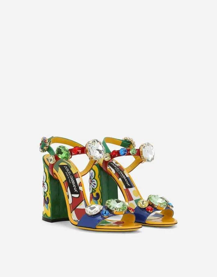 Dolce and Gabbana Sandals And Wedges Women Patent Leather Sandals Multicolor Dolce and Gabbana Sandals And Wedges Women Patent Leather Sandals Multicolor