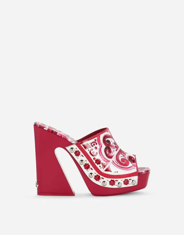 Dolce and Gabbana Sandals And Wedges Women Printed Polished Calfskin Clogs Multicolor