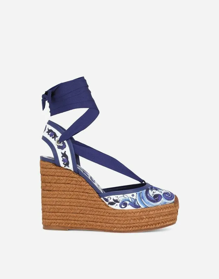 Dolce and Gabbana Sandals And Wedges Women Ropesoled Wedges In Printed Brocade Fabric Multicolor