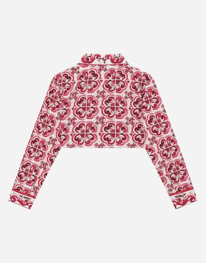 Dolce and Gabbana Shirts And Tops Children Cropped Poplin Shirt With Long Sleeves And Majolica Print Multicolor Dolce and Gabbana Shirts And Tops Children Cropped Poplin Shirt With Long Sleeves And Majolica Print Multicolor