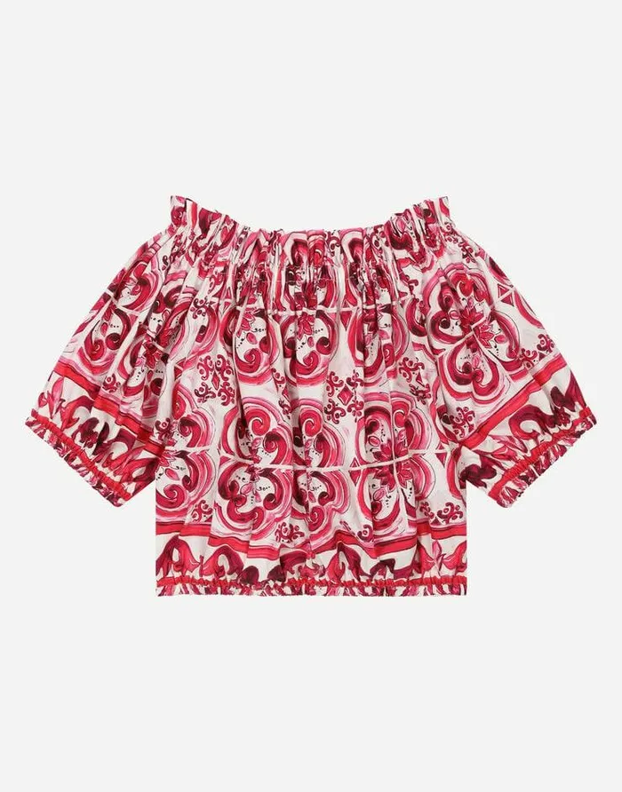 Dolce and Gabbana Shirts And Tops Children Majolicaprint Poplin Top Multicolor Dolce and Gabbana Shirts And Tops Children Majolicaprint Poplin Top Multicolor